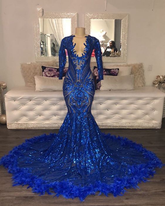 Royal Blue Prom Dresses, Feather Prom Dresses, Lace Prom Dresses, Vintage Prom Dresses, Custom Make Evening Dresses, Sexy Formal Dresses,