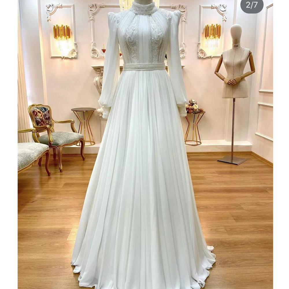 White Prom Dresses, 2023 Evening Dresses, Muslim Prom Dresses, Long Sleeve Prom Dresses, White Evening Gowns, High Neck Prom Dress, 2024 Evening