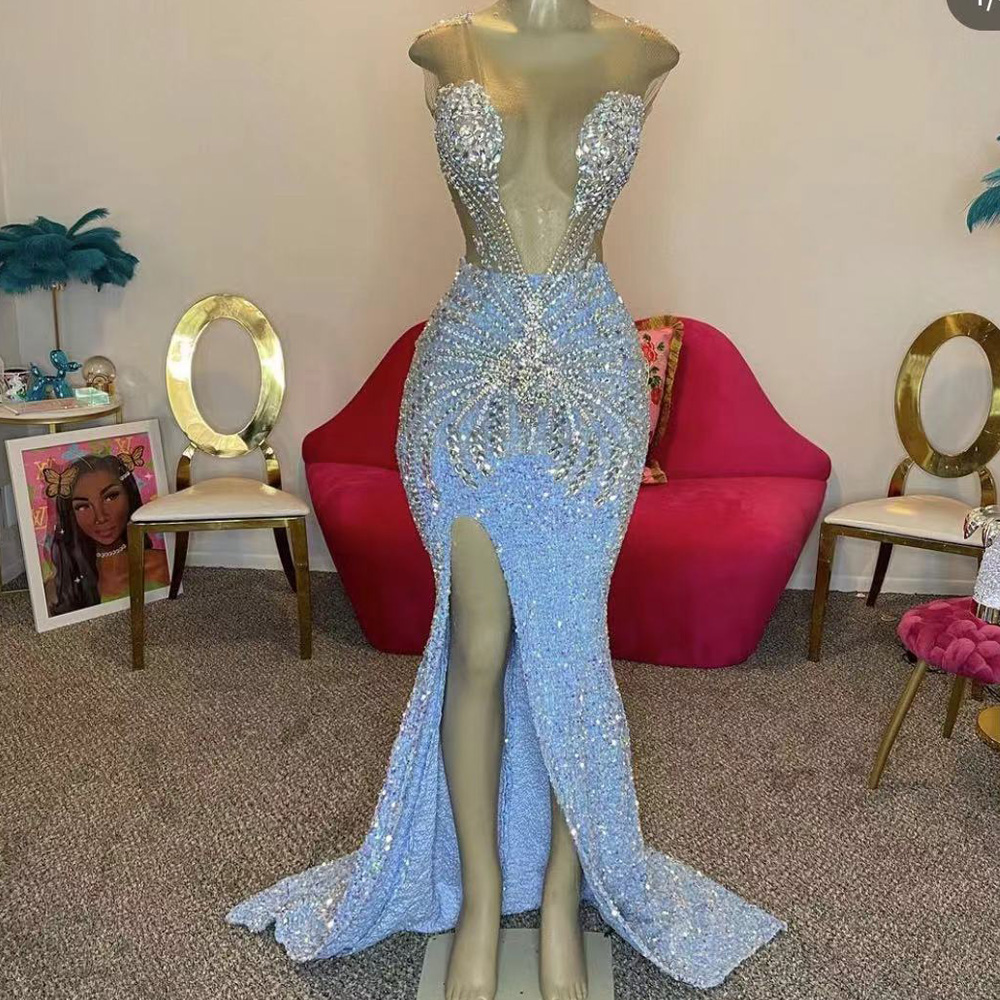 Blue Prom Dresses, Crystal Prom Dresses, Sexy Prom Dresses, 2024 Prom Dresses, Arabic Evening Dresses, Prom Dresses, Beaded Evening Dresses,