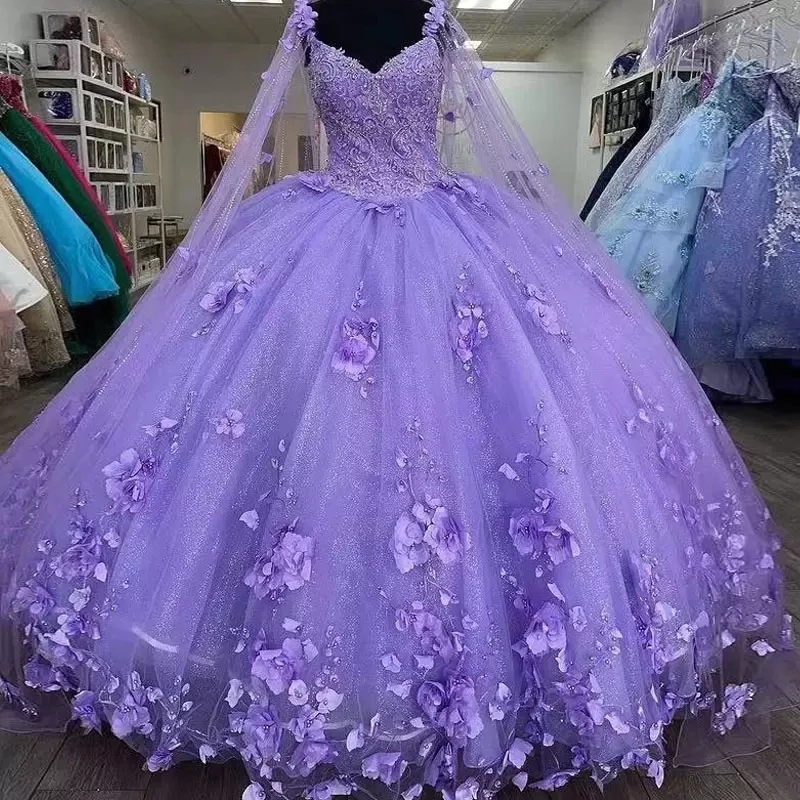 Lavender Quinceanera Sweet 16 Dresses Lace Applique Off Shoulder Lace-up Prom Ball Gowns Graduation 7th