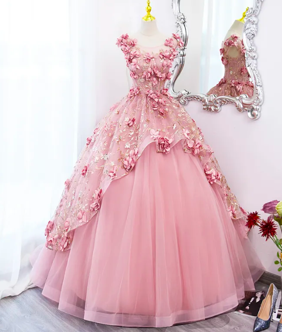 2023 Maria Novia Primrose Grass Dark Pink Quinceanera Dresses Flower Plus Size Ball Gown Prom Dress Vestidos Princesa 15 Anos