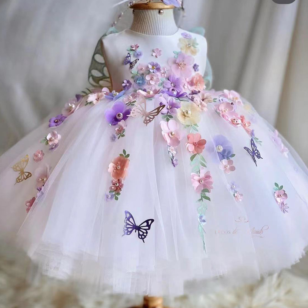 White Little Girls Dresses, 2024 Flower Girls Dresses, Little Girls Pageant Dresses, White Flower Girls Dress, 3d Flower Girls Dress, Pageant