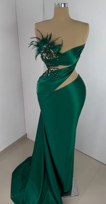Green Prom Dresses 2024 Feather Beading Evening Dresses Pleats Party Dresses Women Formal Dresses Evening Dress For Women Party