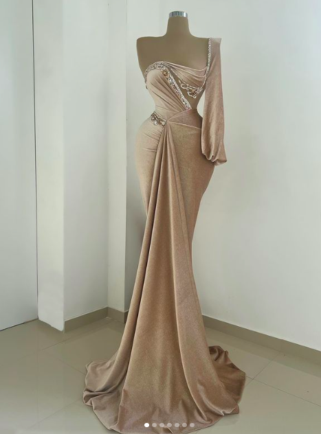 Velvet Prom Dresses One Shoulder Long Sleeve Beading Sequins Long Evening Dresses Gowns Arabic Party Dresses 2024