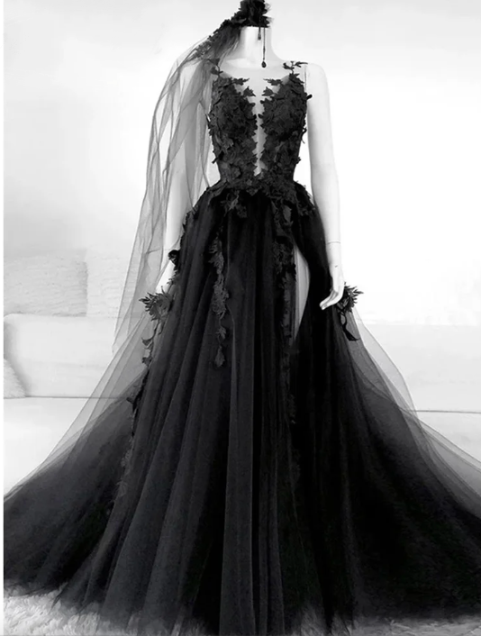 gothic black prom dress Puffy Black Prom Goth Dress