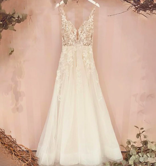 Spaghetti Strap Wedding Dress For Bride Size Custom Made Appliques Lace Wedding Gown Bridal Dress Robe De Mariée
