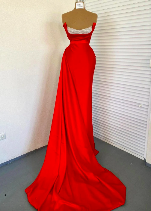 Solid Red Glitter Mermaid Evening Dresses Off Shoulder Shiny Satin Dubai Formal Prom Dress Sparkly Bodycon Party Gowns
