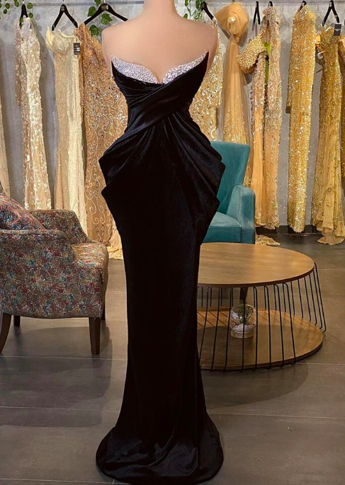 Elegant Black Mermaid Evening Dresses Off Shoulder Glitter Pleated Irregular Neckline Prom Dress Arabia Dubai Party Gowns