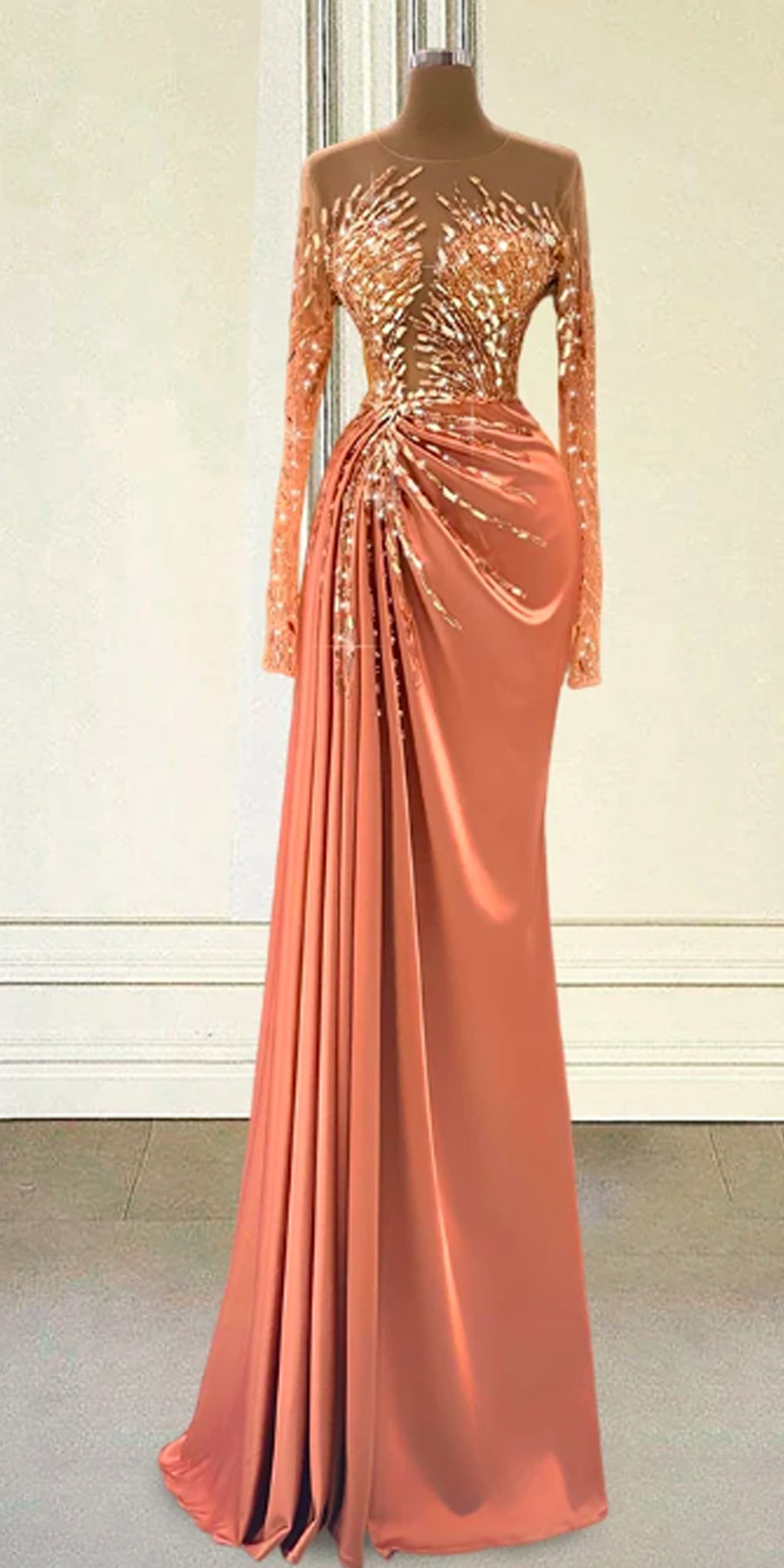Customized(can Not Refund) Luxury Mermaid Women Formal Green Long Prom Dresses For Graduation Party 2023 Glitter Beaded Full Sleeves Gils Evening