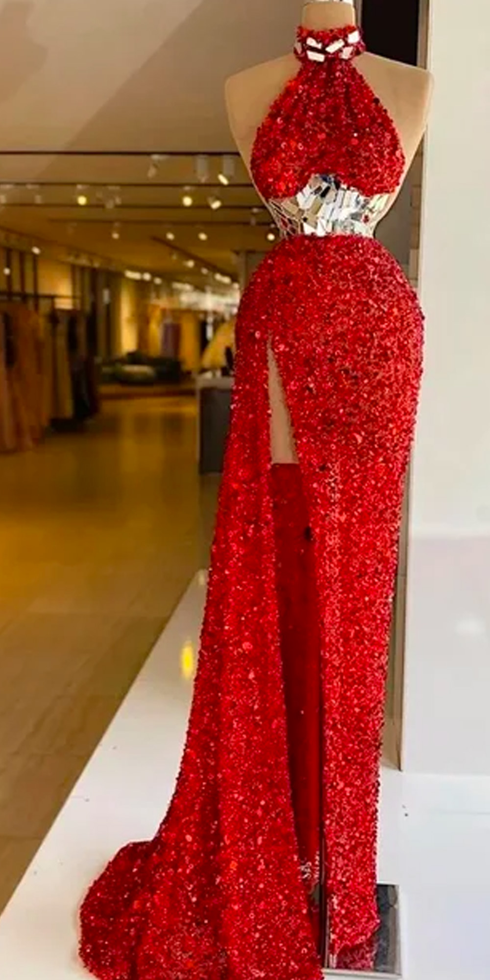 Luxury Burgundy Mermaid Evening Dresses Crystals Sequins Beads Prom Dress Sleeveless High Slit Formal Party Gowns Robe De Mariée