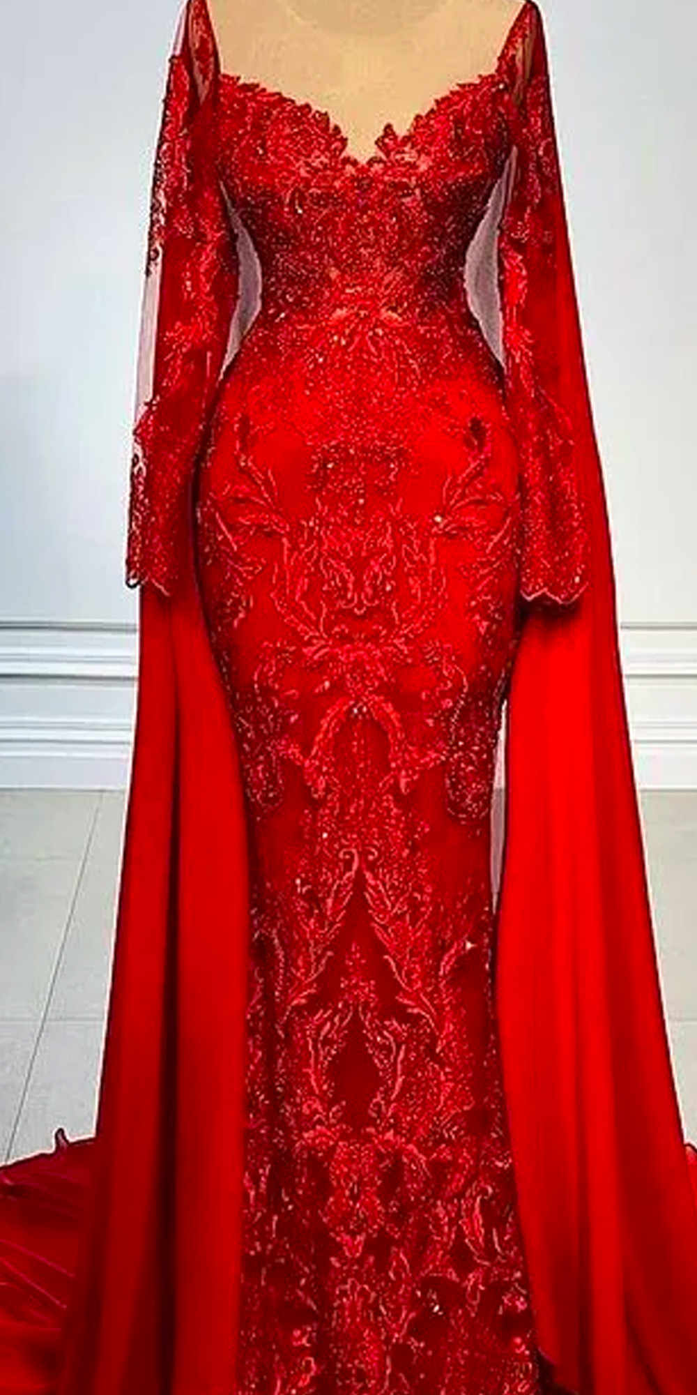 2024 Plus Size Arabic Aso Ebi Red Luxurious Mermaid Prom Dresses Sheer Neck Lace Beaded Evening Formal Party Second Reception Gowns Dress