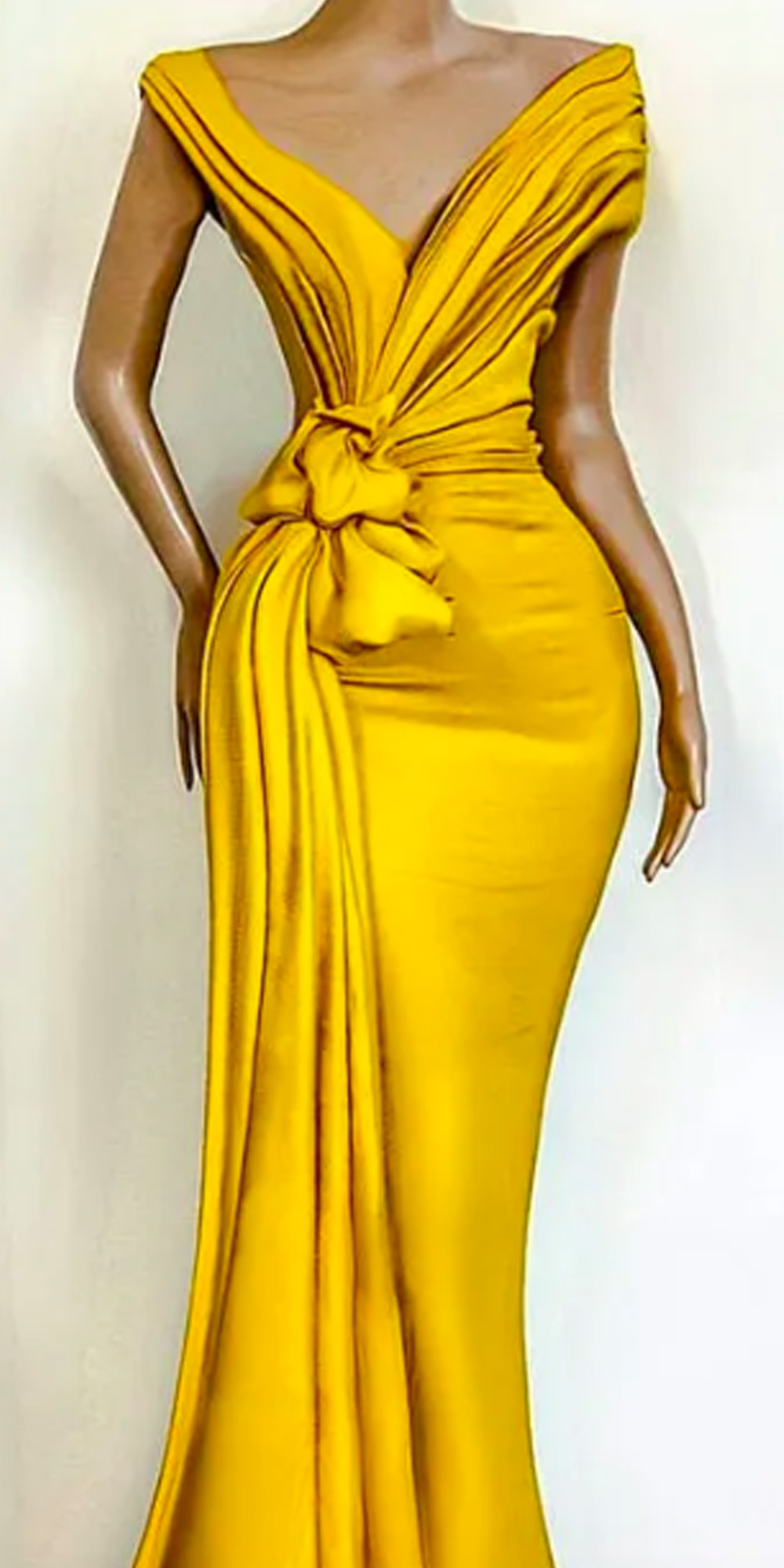 Stunning Yellow Evening Dresses Pleats Knoted Mermaid Off The Shoulder Formal Party Celebrity Gowns For Women Occasion Wear