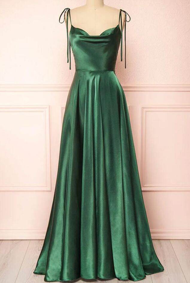 Emerald Green Spaghetti Straps Satin Bridesmaid Dresses Long With Slit For Women 2024 Wedding Guest Party Prom Gowns