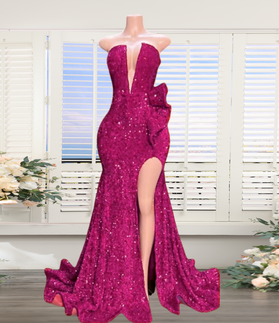 Customized(can Not Refund) Fuchsia Pink Prom Dresses Long For Women 2025 V  Neck Sequins Formal Evening Gowns Sparkly Sequins Mermaid Evening