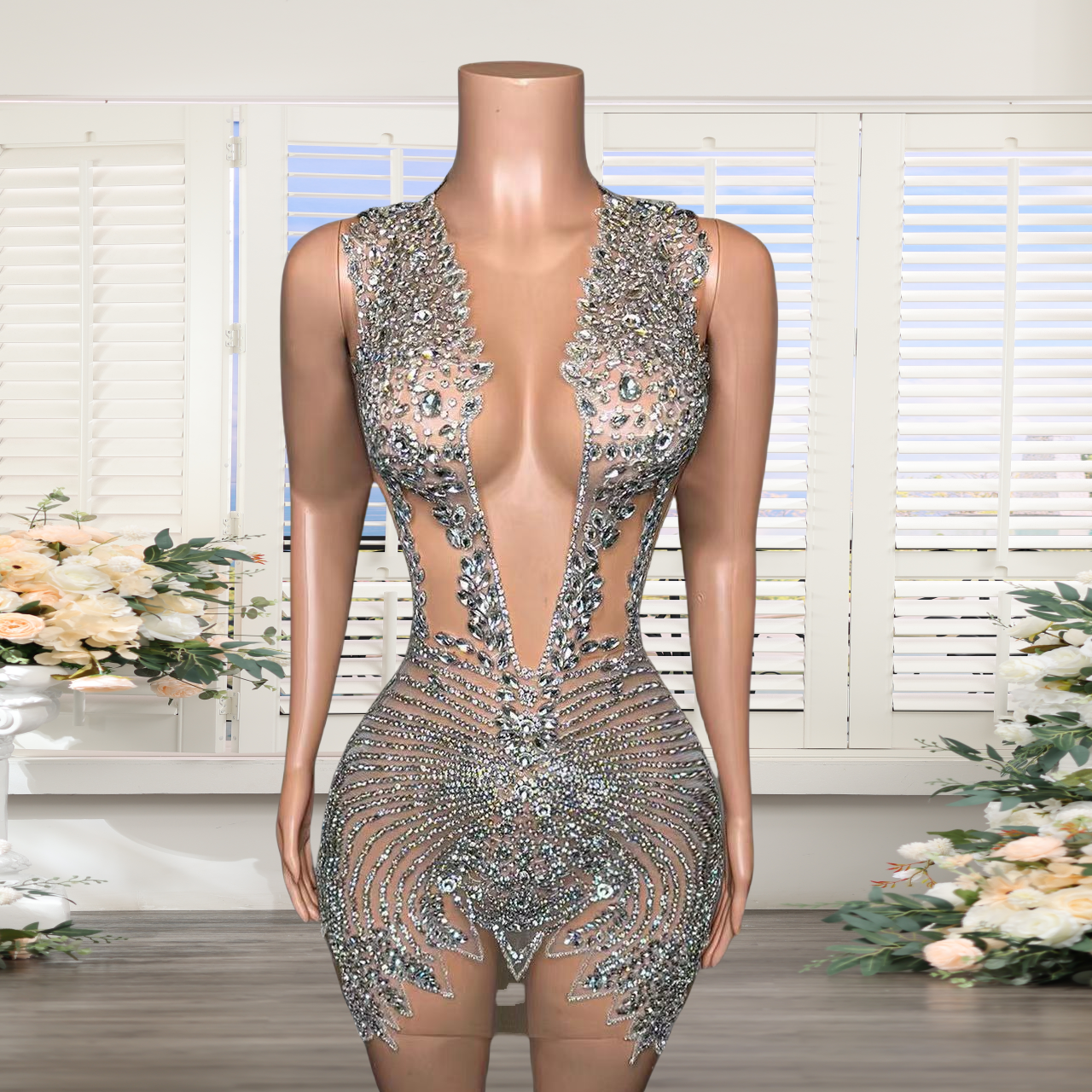 white pearl homecoming dress A-Line Ivory Short 2025 Homecoming Dress Pearls Illusion Hoco Dresses US6 / Same as Picture main image 1