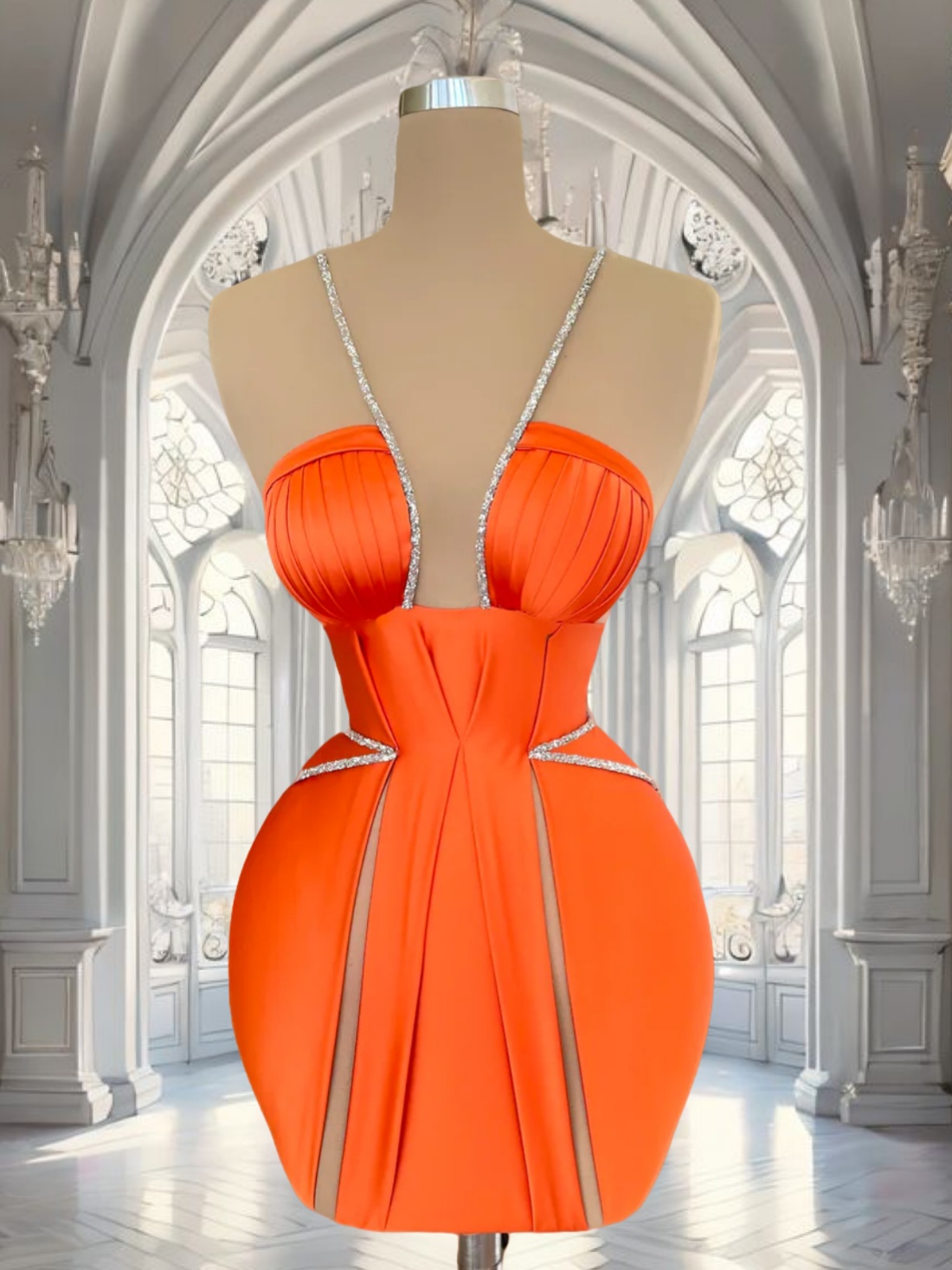 Customized (can Not Be Refund) Orange Satin Short Prom Dresses Pleated For  Teens 16 18 Beading Sheath Short Graduation Dresses V Neck Cocktail