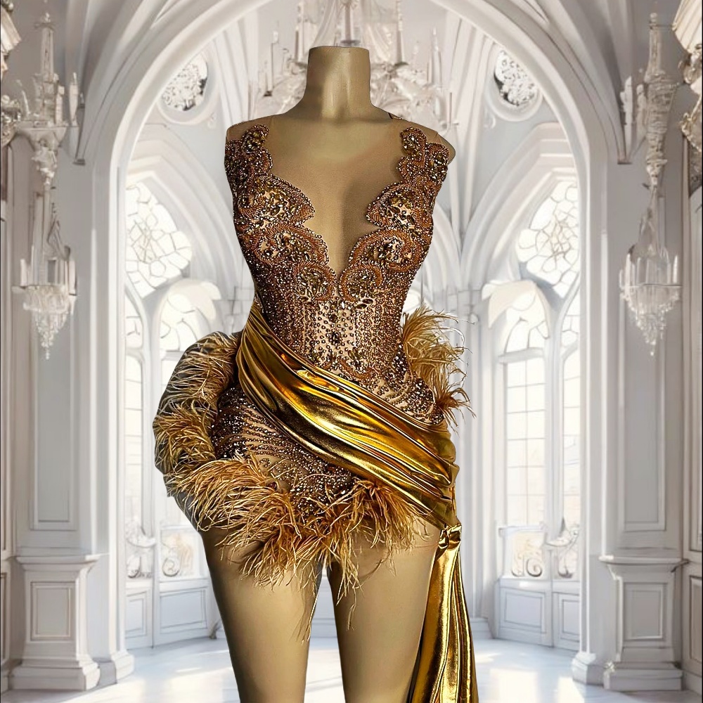 slim fit dress slacks Zapaka Women Beaded Homecoming Dress Strapless Bodycon Golden Ruched Short Prom Dress, Golden / US6
