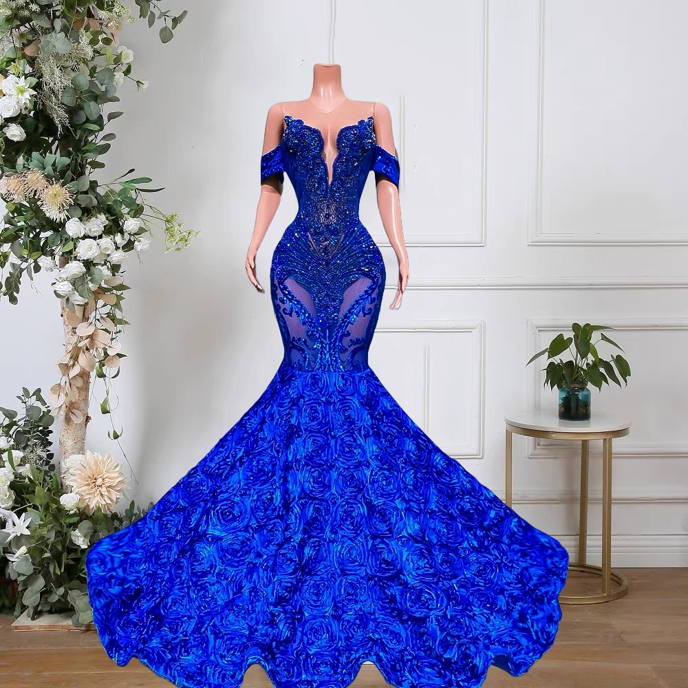 Customized(can Not Refund) Royal Blue Crystal Prom Dresses For Black Girls  Brithday Party Hand Made on Luulla