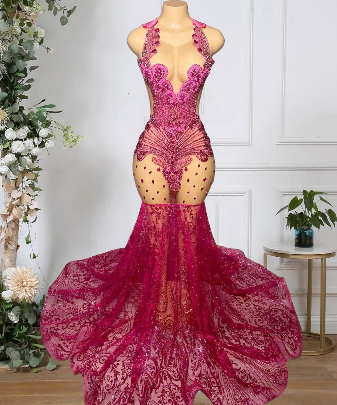 strapless open back dress Hot Pink Sequin-Embroidery Sweetheart Bodycon Short Party Dress  Modsele