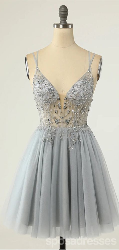 Customized(can Not Refund) Silver Prom Dresses Short Beading Crystal  Illusion Corset Homecoming Dres on Luulla