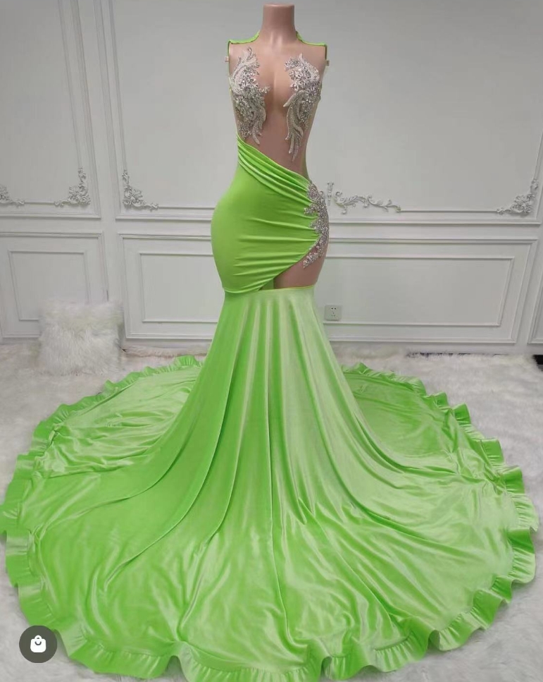 Green Mermaid Prom Dress See-through Evening Dress c2535