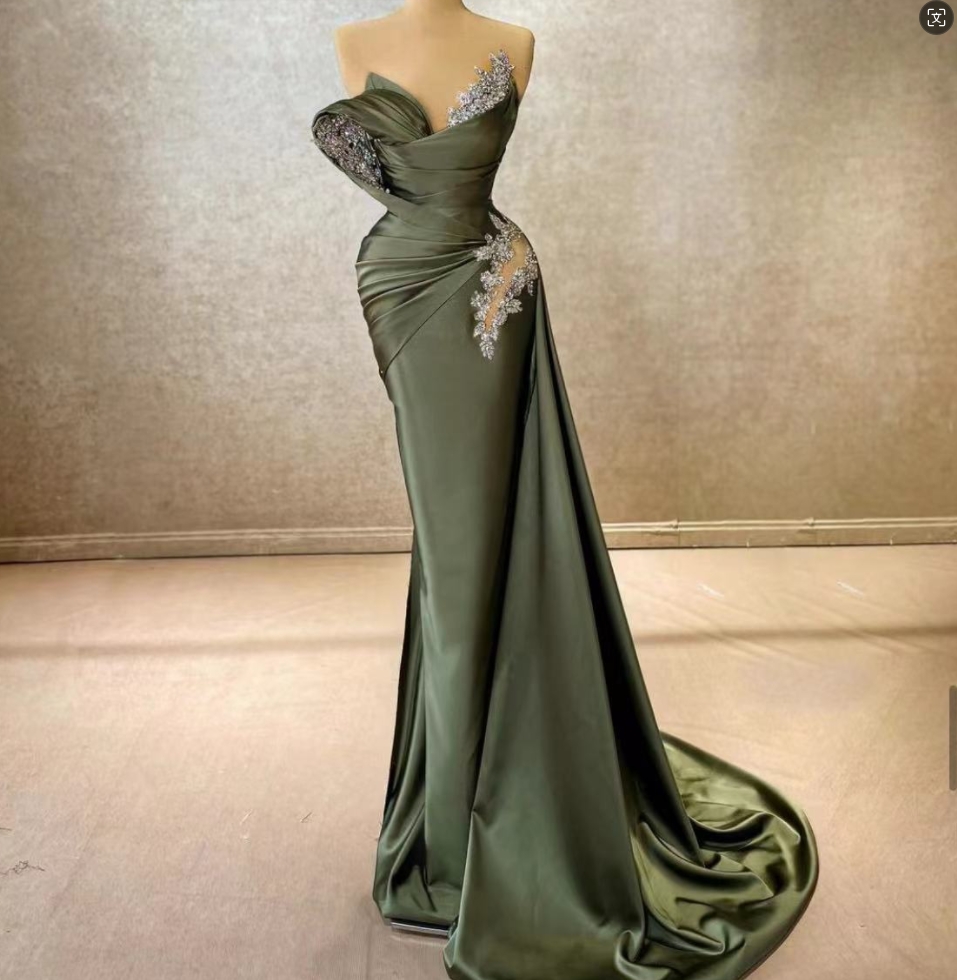 Customized(can Not Refund) Olive Green Mermaid Prom Dresses Long For Women 2025 Lace Appliques Pleated Formal Evening Gowns Tight Ruched Sashes