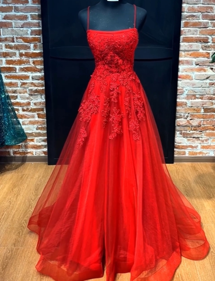 Spaghetti Straps Lace Appliques Prom Dresses Long For Women 2025 A Line ...