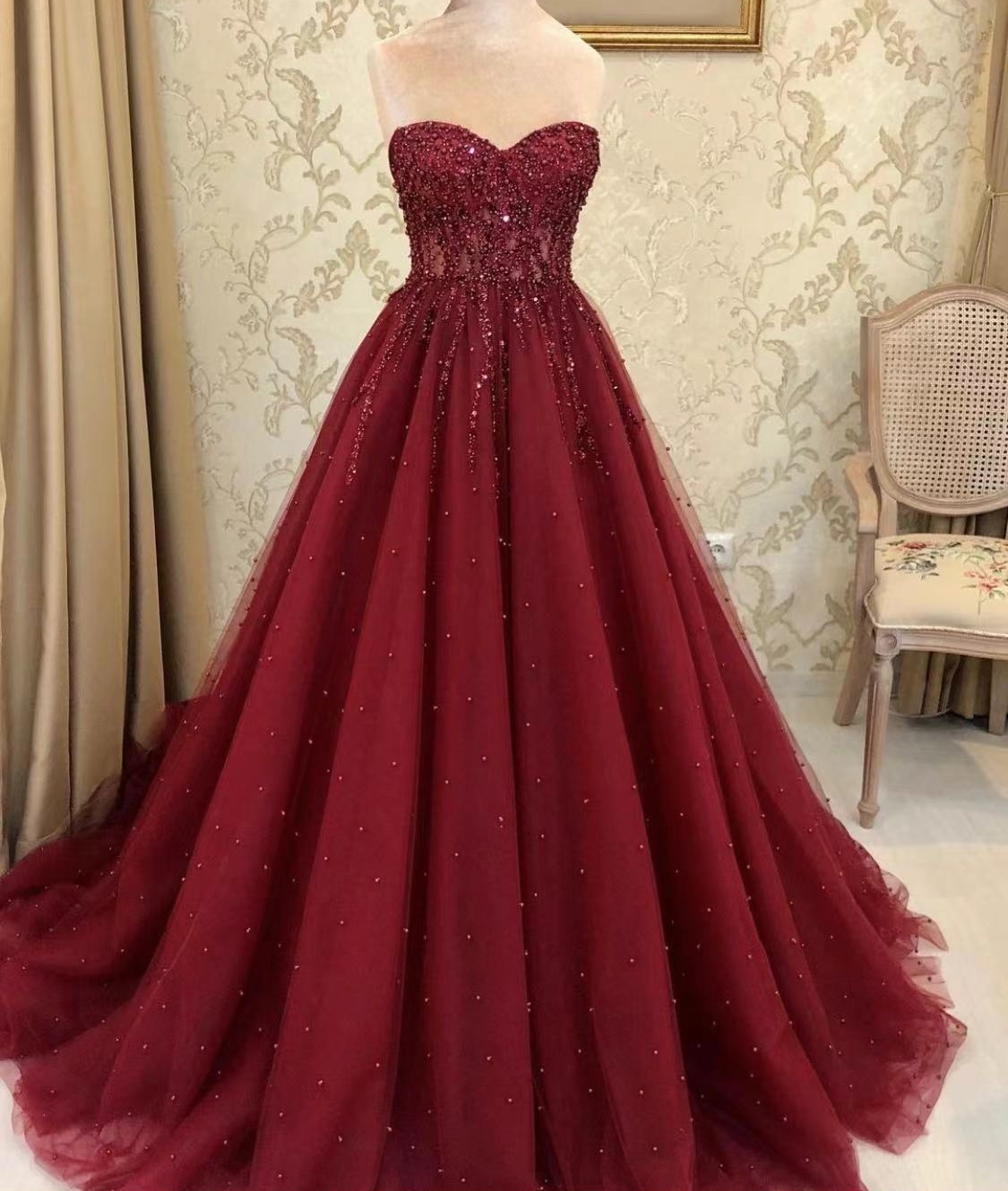 Tulle Ball Gown Red Sweetheart Beading Prom Dress Tulle Ball Gown Red Sweetheart Beading Prom Dress