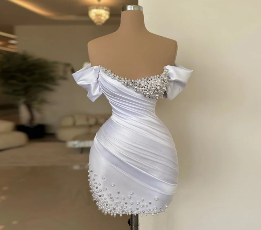 made to order cocktail dresses Customized(can Not Refund) Charming Satin Cocktail Dresses For Women Strapless Off The Shoulder Beads Vestidos Robes de Soiree Made To Order