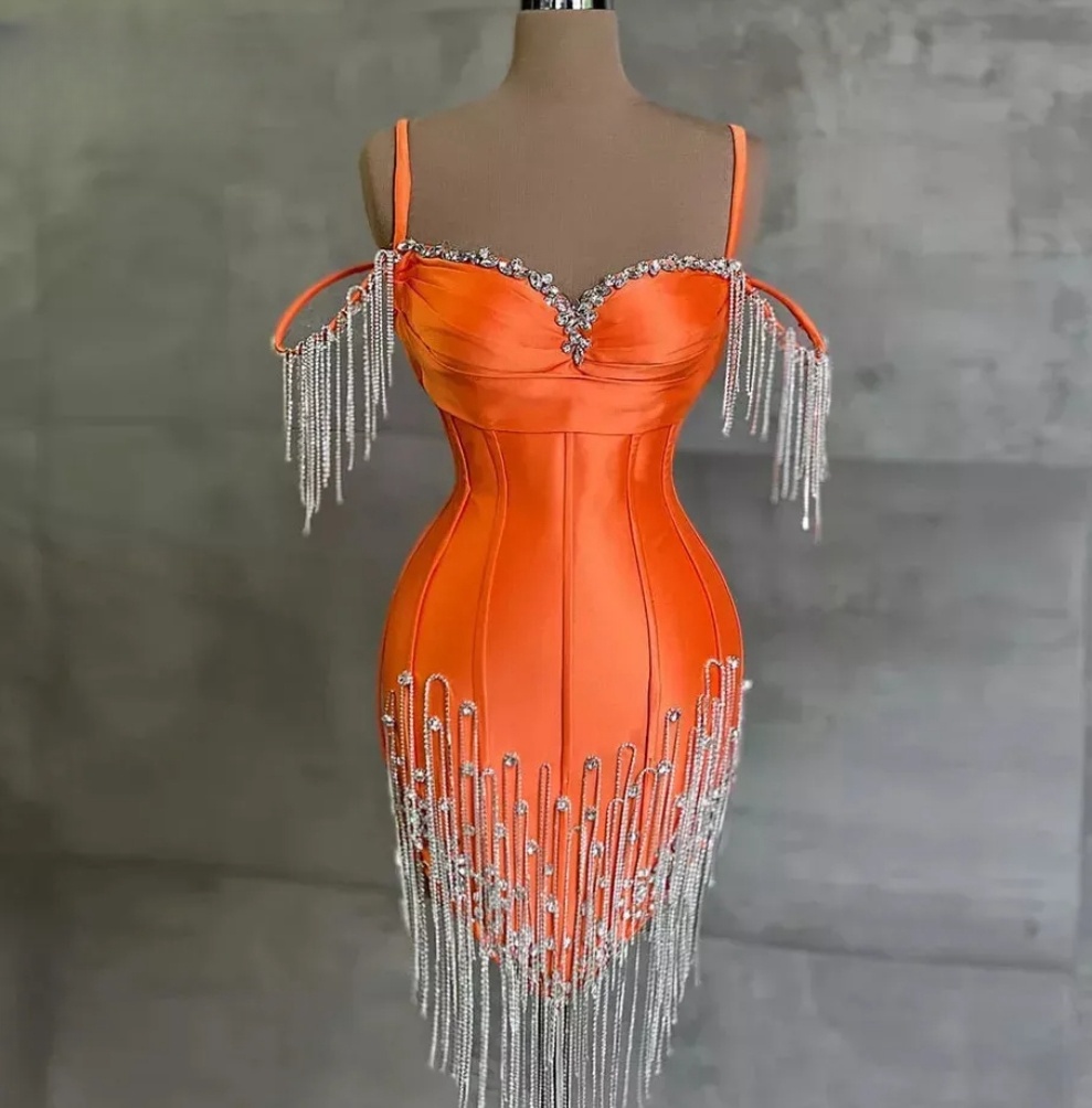sachin and babi light blue dress Customized(Can Not Refund) Orange Mermaid Short Prom Dresses Luxury Crystals Tassel Mini Cocktail Dress for Black Girls Graduation Birthday Party