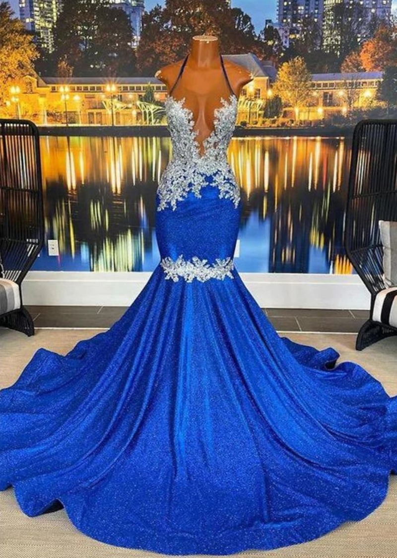 electric blue evening dresses Abstract Deep Blue Satin Silk Kaftan Plus Size 1X-3X Evening main image 0