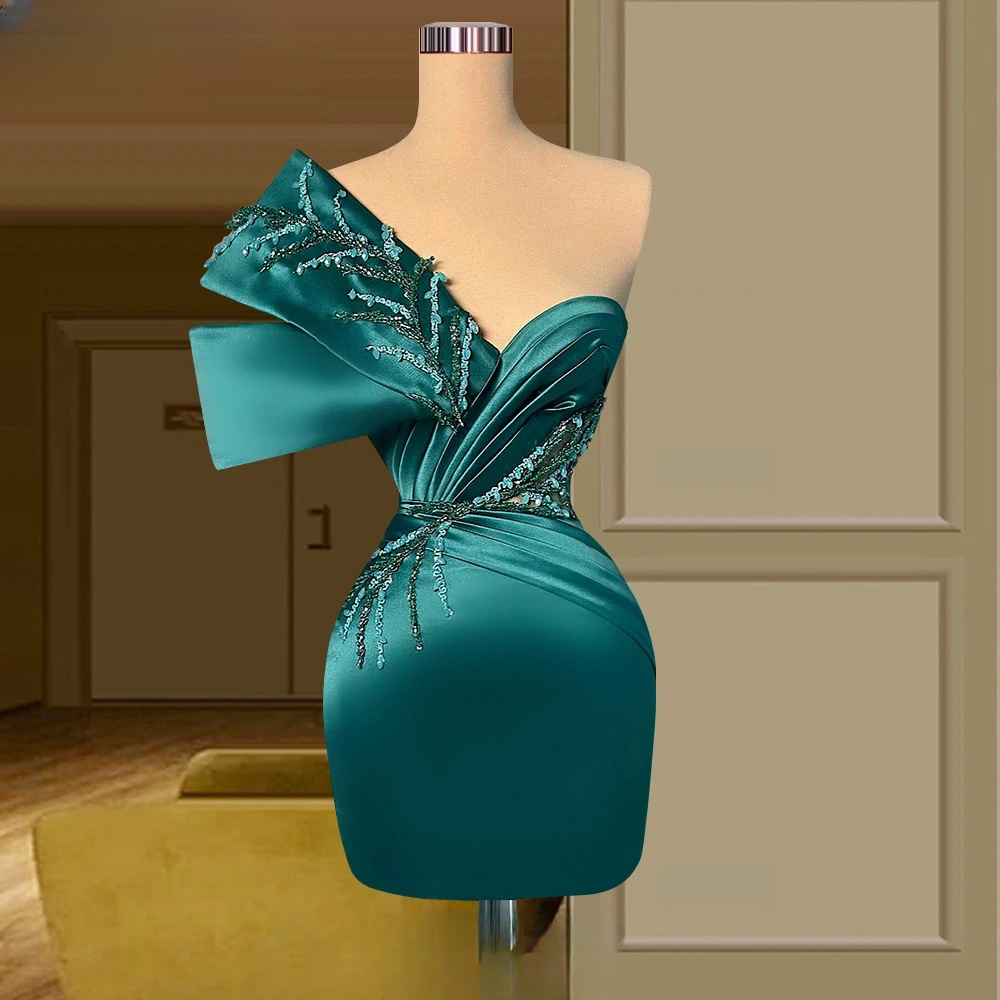 Customized(can Not Refund) Haute Couture Emerald Green One Shoulder Short  Mini Cocktail Dress Arabic on Luulla
