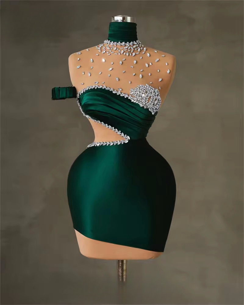 Customized (can Not Be Refund) High Sheer Neckline Crystal Stones Stunning Cocktail  Dress Beaded Emr on Luulla