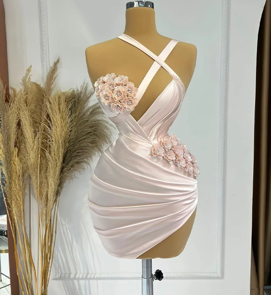Pale Pink Cocktail Dresses Mini 3d Flowers Asymmetrical Sheath Cocktail Gowns For Women 2024 Satin S on Luulla