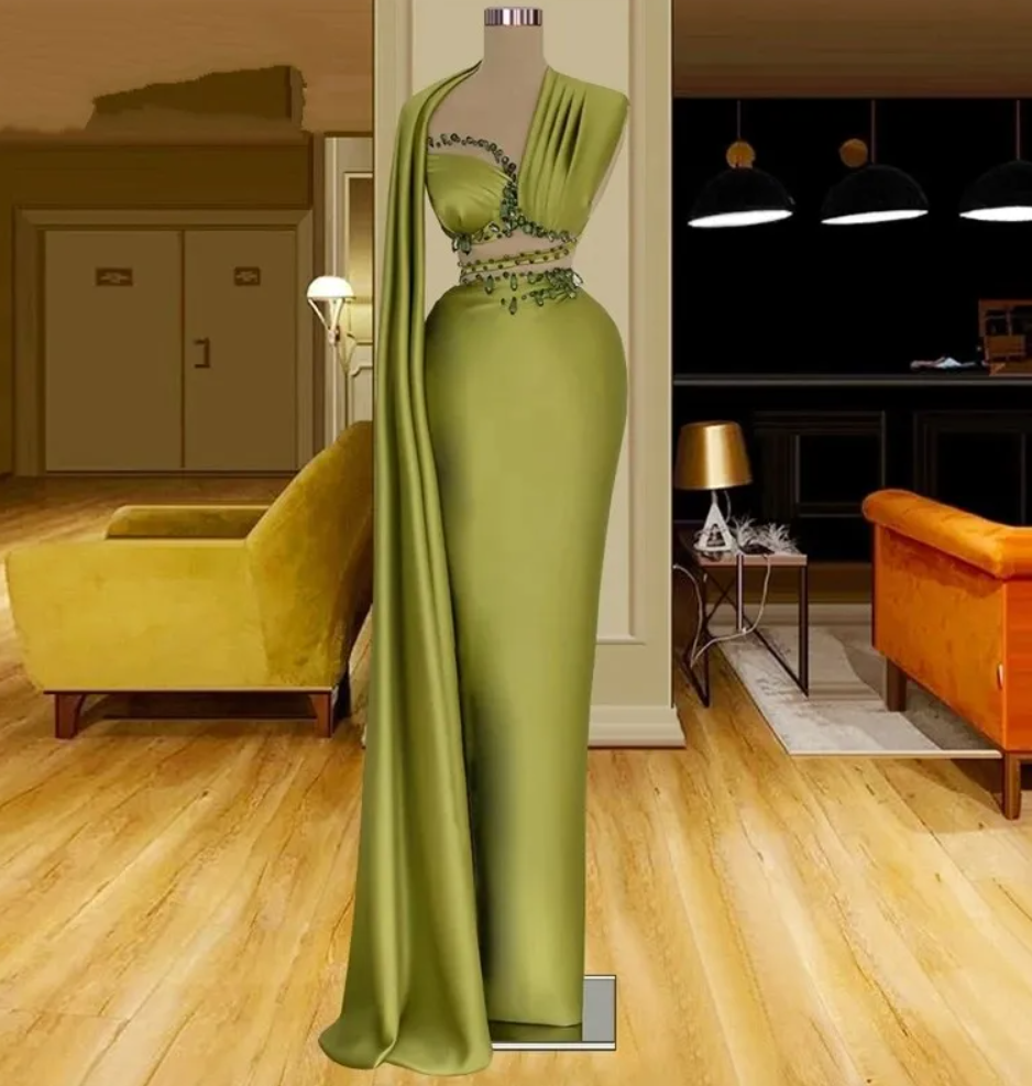 Customized(can Not Refund) Mustard Green Formal Evening Dreses For Women  Aso Ebi Beading Elegant Sat on Luulla