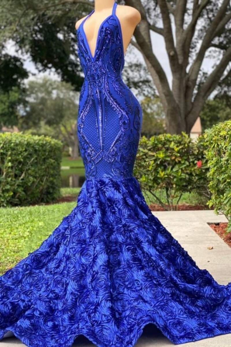 Customized (can Not Be Refund) Halter Neckline Glitter Lace Prom Dresses  Long For Women 2025 Royal B on Luulla