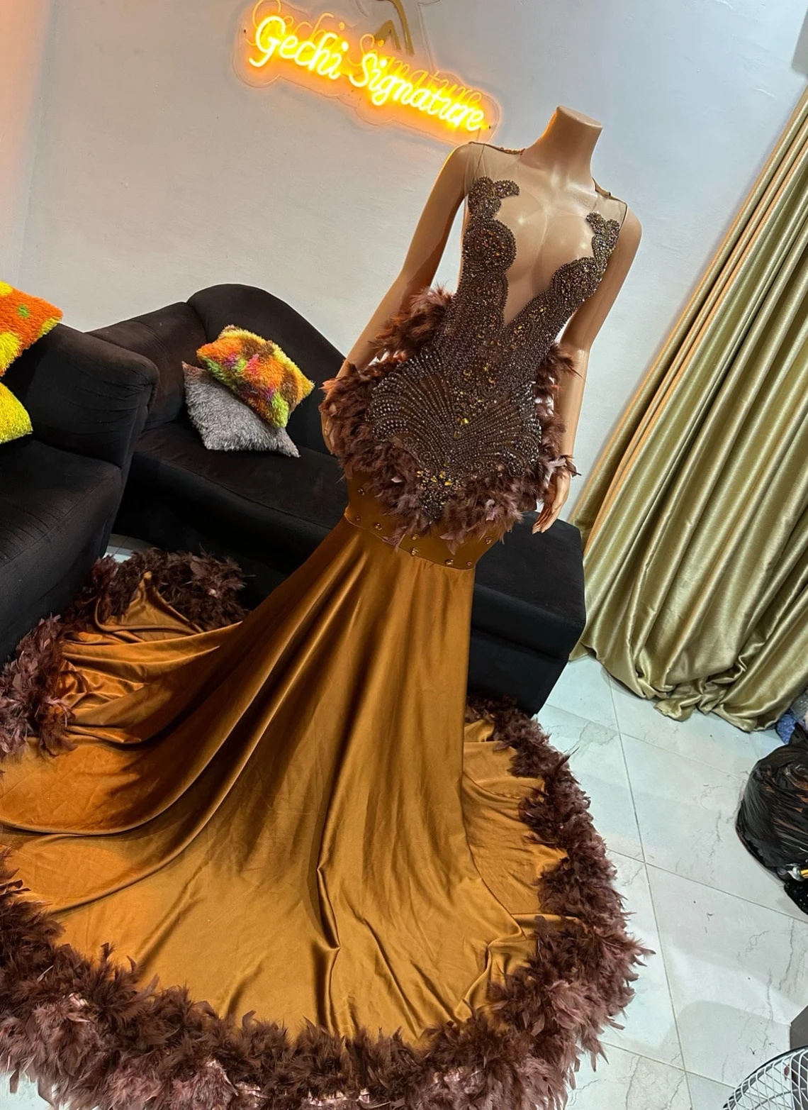 slim fit dress slacks One Shoulder Burnt Orange Evening Dresses Long Sexy Formal Party Dress –  jkprom main image 1