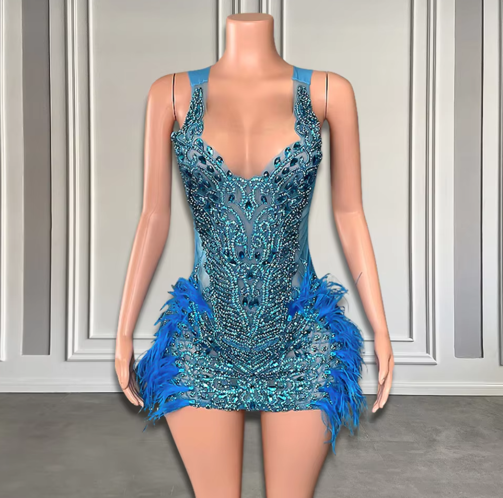 peacock blue cocktail dress Peacock Blue Prom Dresses Stretch Satin Simple A Line Spaghetti Straps Tea  Length Prom Dress main image 0
