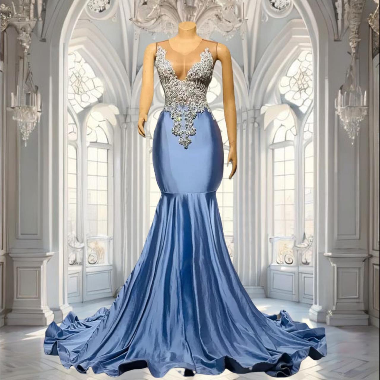 luxury custom embroidered formal dresses Luxury Navy Blue Petal Wedding Gown 3D Flower Debutante Dresses 241136 –  Viniodress