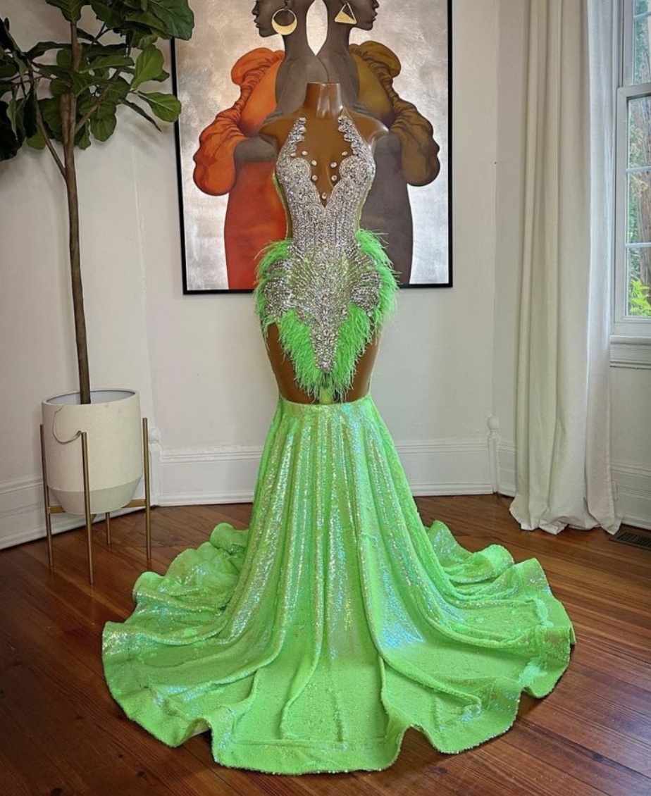 Customized(can Not Refund) Luxury Diamond Feather Mermaid Prom Dresses Long For Women 2025 Beading Sparkly Sequin Formal Evening Party Gowns