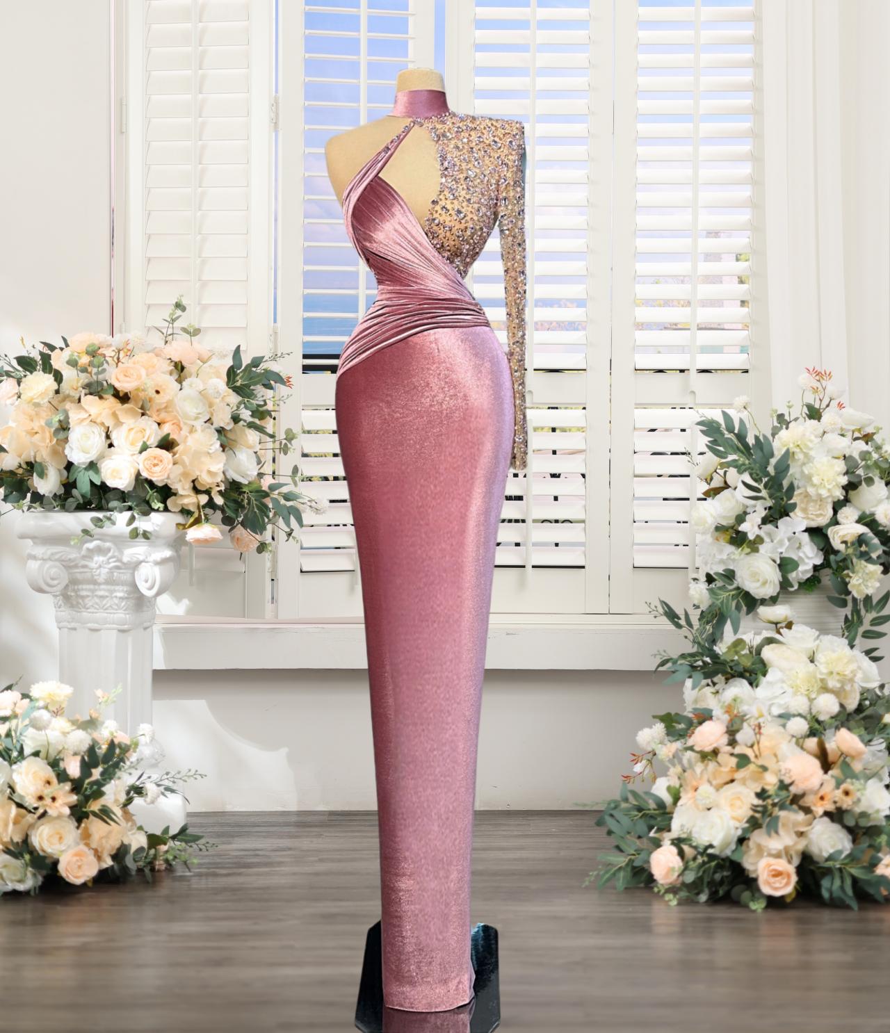 dusty pink mermaid dress Lace Dusty Rose Off Shoulder Bridal Party Dress