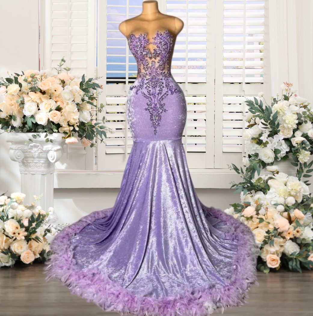 sexy sparkly lilac v-neck feather side-slit mermaid long prom dress,DS4935 main image 1