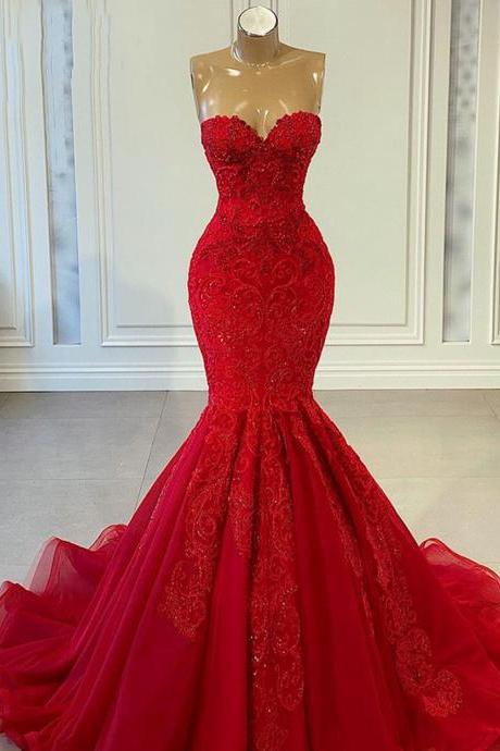 Long Elegant Evening Dresses 2023 Sexy Mermaid Sweetheart Beaded Embroidery African Women Formal Party Evening Gowns