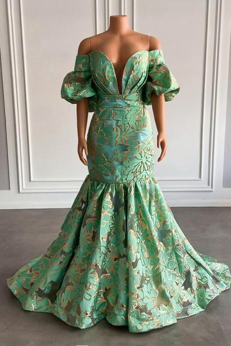 Long Evening Dresses 2023 Mermaid Style Off The Shoulder Mint Green Dubai Women Formal Party Gowns