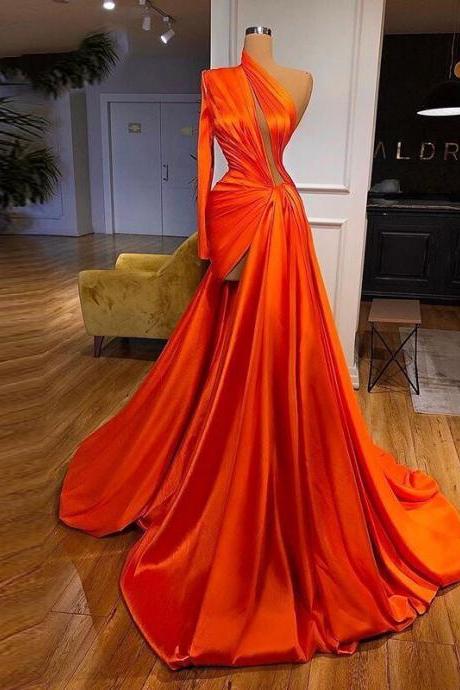 Red Prom Dresses 2023 Side Slit Keyhole Satin Floor Length Evening Dress Gowns