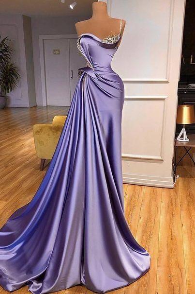 Beaded Evening Dresses, 2023 Prom Dresses, Side Slit Evening Dress, Purple Prom Dresses, Mermaid Prom Dresses, Sexy Evening Dresses