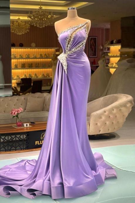 Purple Elegant Glitter Prom Dresses Long Mermaid Crystals Plus Size Women Formal Dress Evening Party Dressing Gowns Custom Made