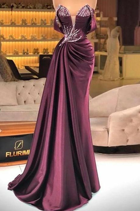 Elegant Prom Dress For Women Pleated Sleeveless With Sparkly Crystals Sequins Custom Made Formal Evening Gown Vestidos De Gala