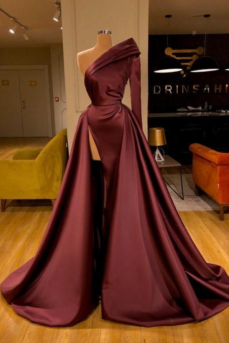 Elegant Burgundy Mermaid Prom Dresss One Shoulder Pleated Formal Evening Party Gowns Custom Made Vestido De Novia