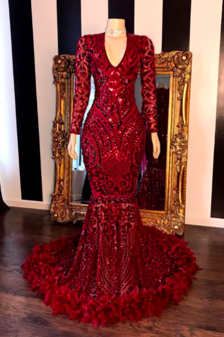 Long Sleeve Prom Dresses, Sparkly Prom Dresses, Red Evening Dresses, Evening Dresses, Custom Make Evening Dresses, Sparkly Evening Dresses,
